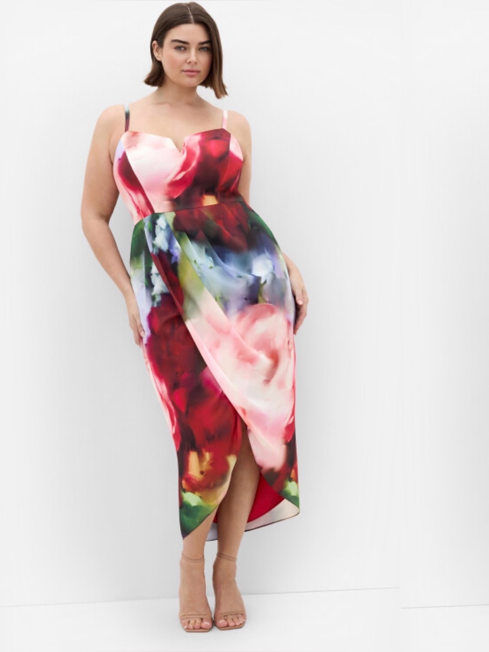 City Chic Sassy Floral Print Tulip Midi Dress - rose Plus Size 18